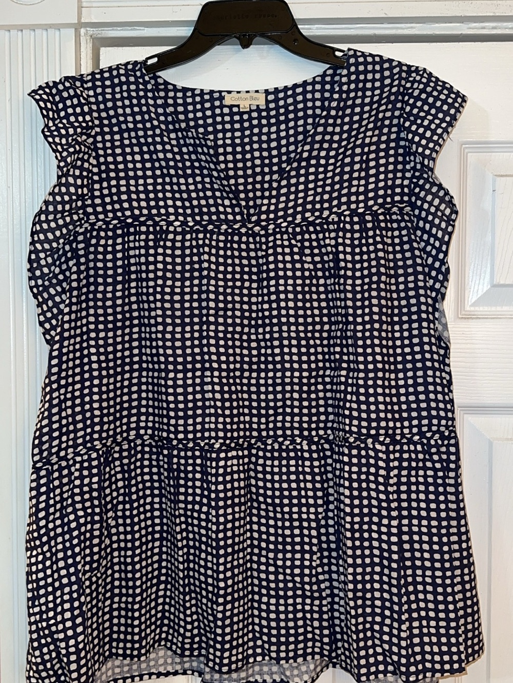 Cotton Bleu Navy White Tiered Cap Sleeve Tunic